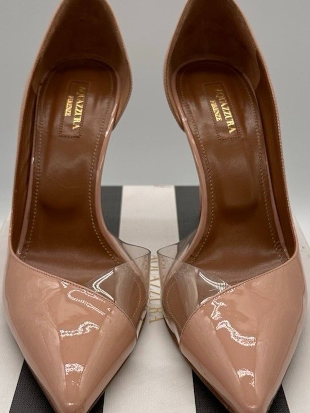 Aquazzura Powder Pink Patent Leather Pointed Toe Pumps Slip On